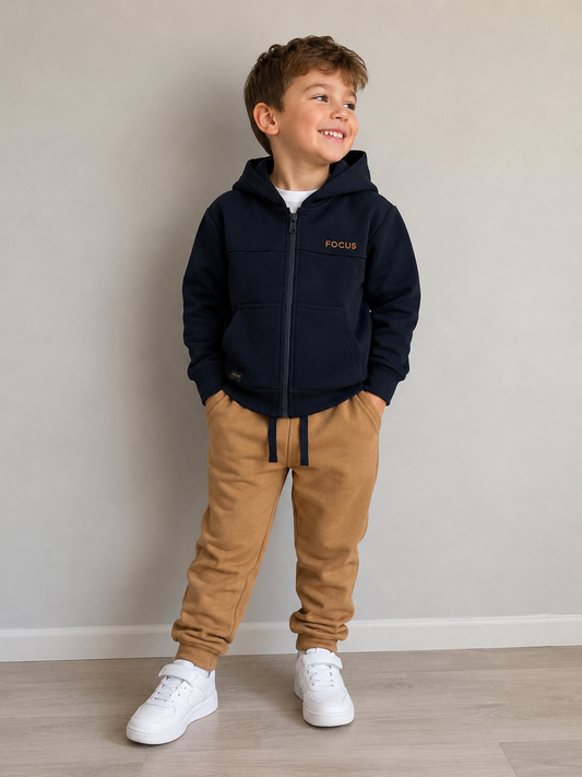 Completo Bambino Felpato Blu e Cammello con Pantalone Balloon