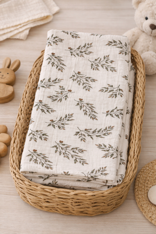 Mussola neonato in cotone – fantasia rametti naturali