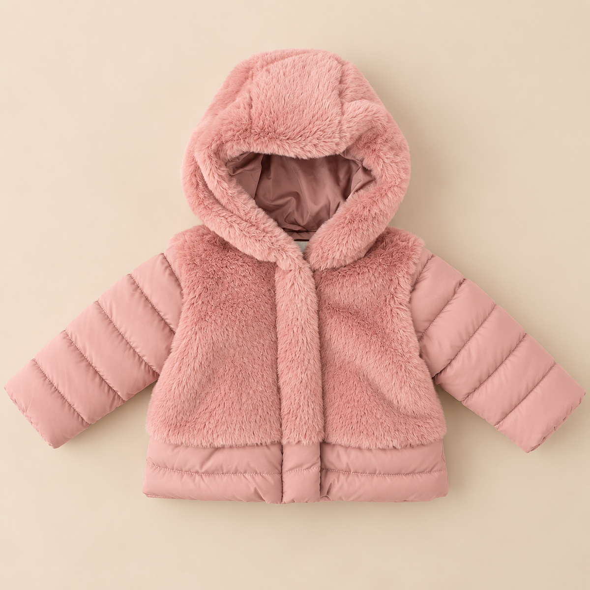 Piumino Bambina Rosa con Ecopelliccia e Cappuccio
