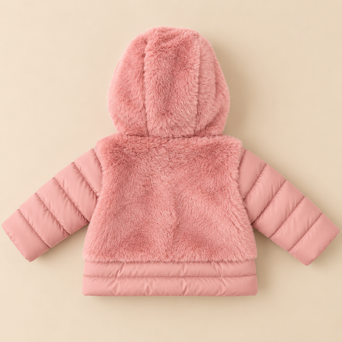 Piumino Bambina Rosa con Ecopelliccia e Cappuccio