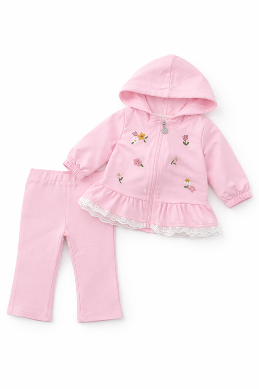 Completo bambina rosa con felpa e leggings