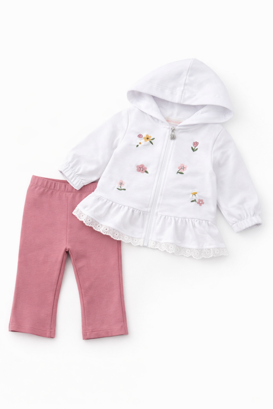 Completo bambina con felpa ricamata e leggings