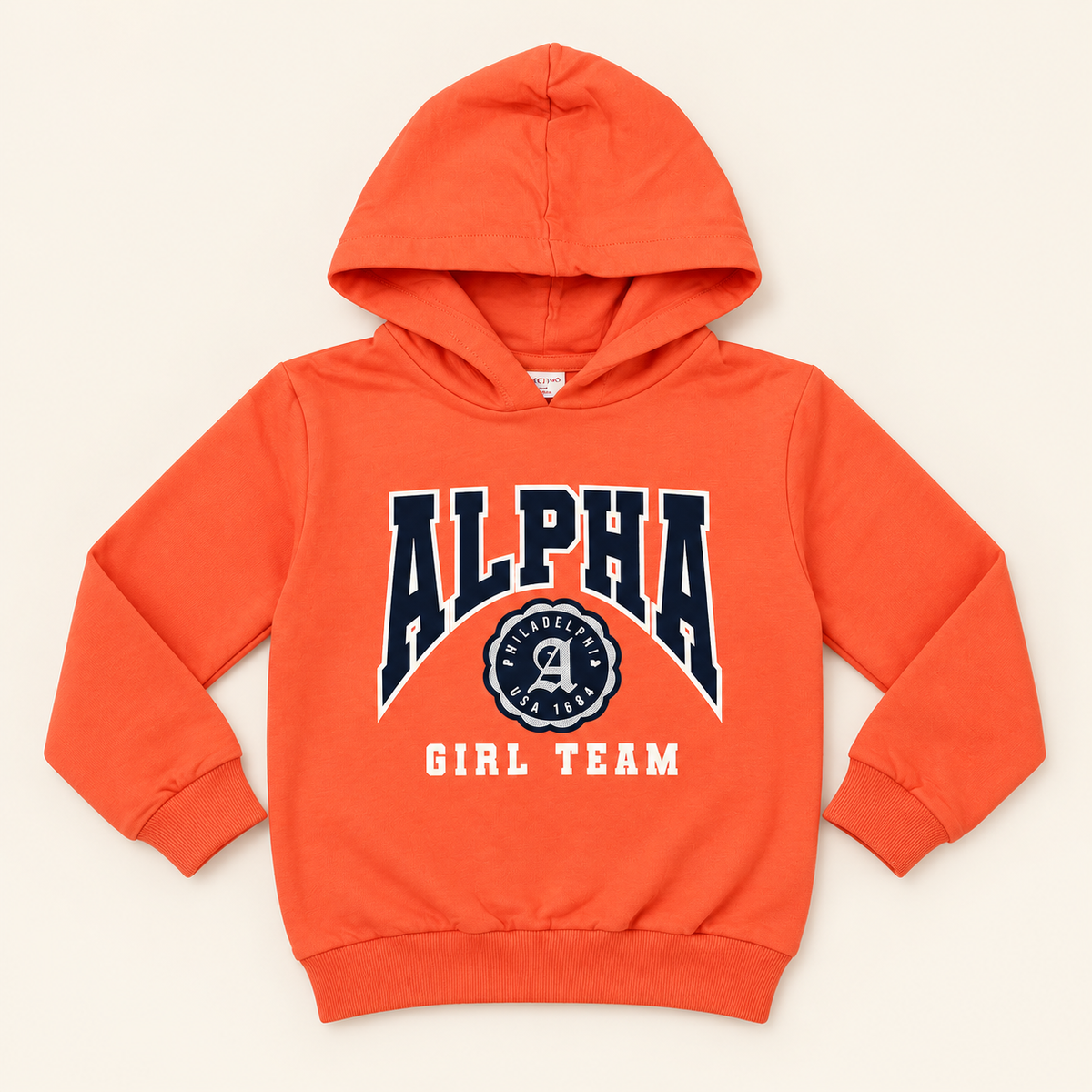 Felpa bambina arancio con cappuccio e dettagli glitter