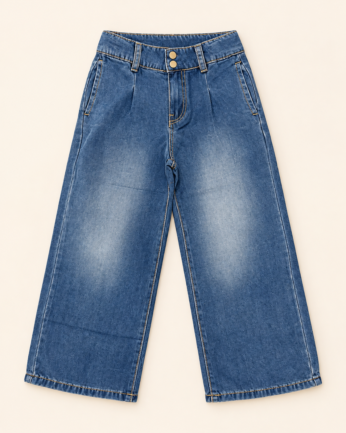 Jeans bambina wide leg con doppio bottone
