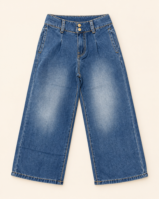 Jeans bambina wide leg con doppio bottone