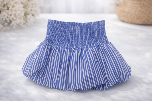 Gonna bambina a righe azzurre con vita smock