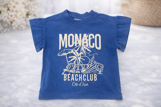 T-shirt bambina “Monaco Beach Club” con maniche volant